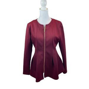 A Dip of Darling Brand Burgundy Peplum Scuba Material Zip Up‎ Jacket Size Medium